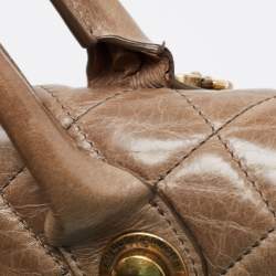Pre Owned Chanel Dark Beige Quilted Leather Medium Castle Rock Flap Bag