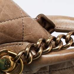 Pre Owned Chanel Dark Beige Quilted Leather Medium Castle Rock Flap Bag