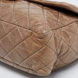 Pre Owned Chanel Dark Beige Quilted Leather Medium Castle Rock Flap Bag