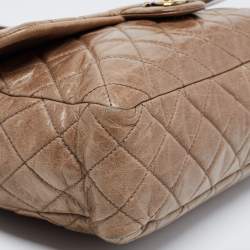 Pre Owned Chanel Dark Beige Quilted Leather Medium Castle Rock Flap Bag