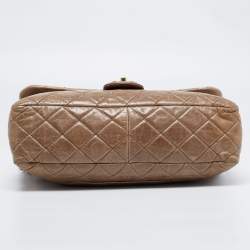 Pre Owned Chanel Dark Beige Quilted Leather Medium Castle Rock Flap Bag