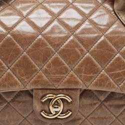 Pre Owned Chanel Dark Beige Quilted Leather Medium Castle Rock Flap Bag