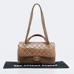 Pre Owned Chanel Dark Beige Quilted Leather Medium Castle Rock Flap Bag