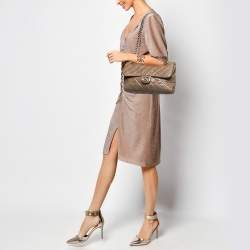 Pre Owned Chanel Dark Beige Quilted Leather Medium Castle Rock Flap Bag