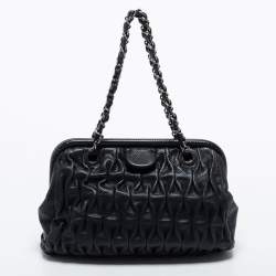 Pre Owned Chanel Black Perforated Pleated Leather CC Frame Satchel