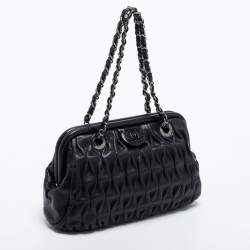 Pre Owned Chanel Black Perforated Pleated Leather CC Frame Satchel