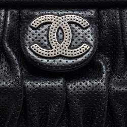 Pre Owned Chanel Black Perforated Pleated Leather CC Frame Satchel