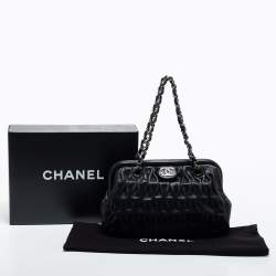 Pre Owned Chanel Black Perforated Pleated Leather CC Frame Satchel