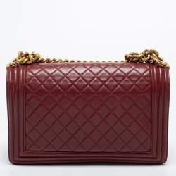 Pre Owned Chanel Dark Red Quilted Leather New Medium Boy Shoulder Bag