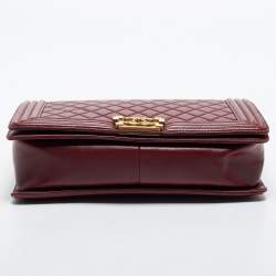 Pre Owned Chanel Dark Red Quilted Leather New Medium Boy Shoulder Bag