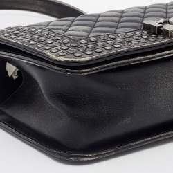 Pre Owned Chanel Black/Grey Quilted Leather Medium Studded Boy Bag