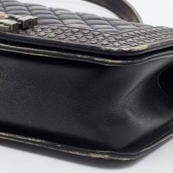 Pre Owned Chanel Black/Grey Quilted Leather Medium Studded Boy Bag