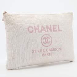 Chanel Pink Woven Raffia Deauville O Case