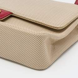 Pre Owned Chanel Beige Perforated Leather Vintage Flap Bag