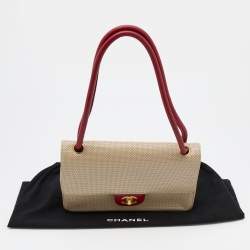 Pre Owned Chanel Beige Perforated Leather Vintage Flap Bag