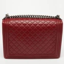 Pre Owned Chanel Red Quilted Leather Large Boy Flap Bag