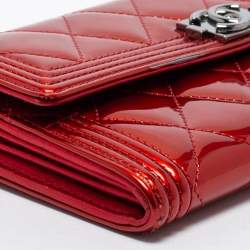 Chanel Red Patent Leather Single Flap Boy Continental Wallet