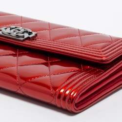 Chanel Red Patent Leather Single Flap Boy Continental Wallet