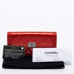 Chanel Red Patent Leather Single Flap Boy Continental Wallet