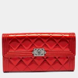 Chanel Red Patent Leather Single Flap Boy Continental Wallet