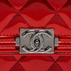 Chanel Red Patent Leather Single Flap Boy Continental Wallet