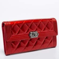 Chanel Red Patent Leather Single Flap Boy Continental Wallet