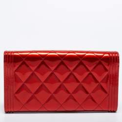 Chanel Red Patent Leather Single Flap Boy Continental Wallet