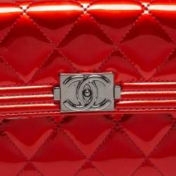 Chanel Red Patent Leather Single Flap Boy Continental Wallet