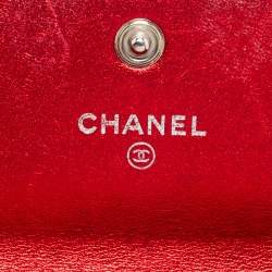 Chanel Red Patent Leather Single Flap Boy Continental Wallet