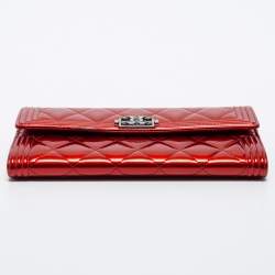 Chanel Red Patent Leather Single Flap Boy Continental Wallet