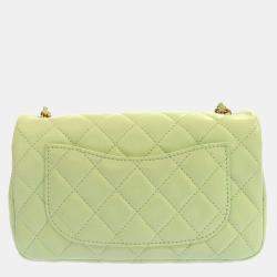 Pre Owned Chanel Green Lambskin Leather Rectangular Mini Pearl Crush Flap Bag Shoulder Bag