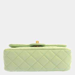 Pre Owned Chanel Green Lambskin Leather Rectangular Mini Pearl Crush Flap Bag Shoulder Bag