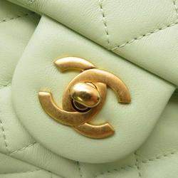Pre Owned Chanel Green Lambskin Leather Rectangular Mini Pearl Crush Flap Bag Shoulder Bag