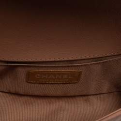 Pre Owned Chanel Beige Quilted Leather Small Boy Top Handle Bag