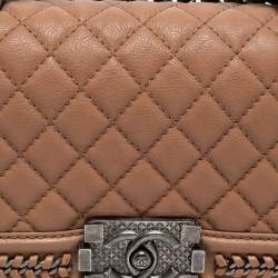 Pre Owned Chanel Beige Quilted Leather Small Boy Top Handle Bag