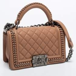Pre Owned Chanel Beige Quilted Leather Small Boy Top Handle Bag