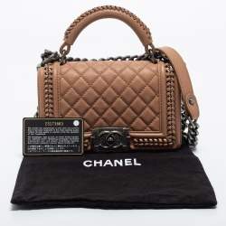 Pre Owned Chanel Beige Quilted Leather Small Boy Top Handle Bag