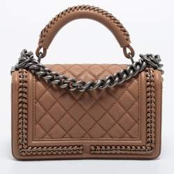 Pre Owned Chanel Beige Quilted Leather Small Boy Top Handle Bag