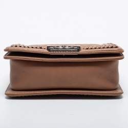 Pre Owned Chanel Beige Quilted Leather Small Boy Top Handle Bag