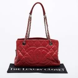 Pre Owned Chanel Red Quilted Caviar Leather CC Timeless Tote