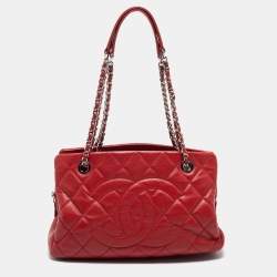 Pre Owned Chanel Red Quilted Caviar Leather CC Timeless Tote