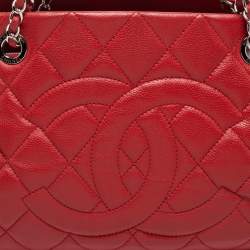 Pre Owned Chanel Red Quilted Caviar Leather CC Timeless Tote