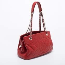 Pre Owned Chanel Red Quilted Caviar Leather CC Timeless Tote