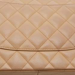 Pre Owned Chanel Beige Quilted Caviar Leather Jumbo Classic Double Flap Bag