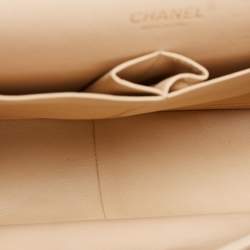Pre Owned Chanel Beige Quilted Caviar Leather Jumbo Classic Double Flap Bag