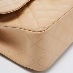 Pre Owned Chanel Beige Quilted Caviar Leather Jumbo Classic Double Flap Bag