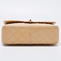 Pre Owned Chanel Beige Quilted Caviar Leather Jumbo Classic Double Flap Bag
