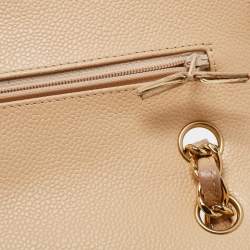 Pre Owned Chanel Beige Quilted Caviar Leather Jumbo Classic Double Flap Bag