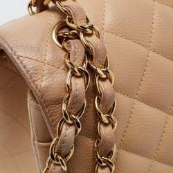 Pre Owned Chanel Beige Quilted Caviar Leather Jumbo Classic Double Flap Bag