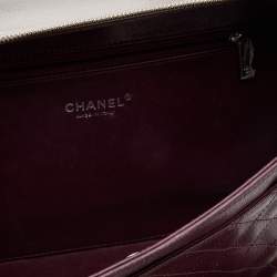 Pre Owned Chanel Silver Quilted Caviar Leather Large Filigree Vanity Bag